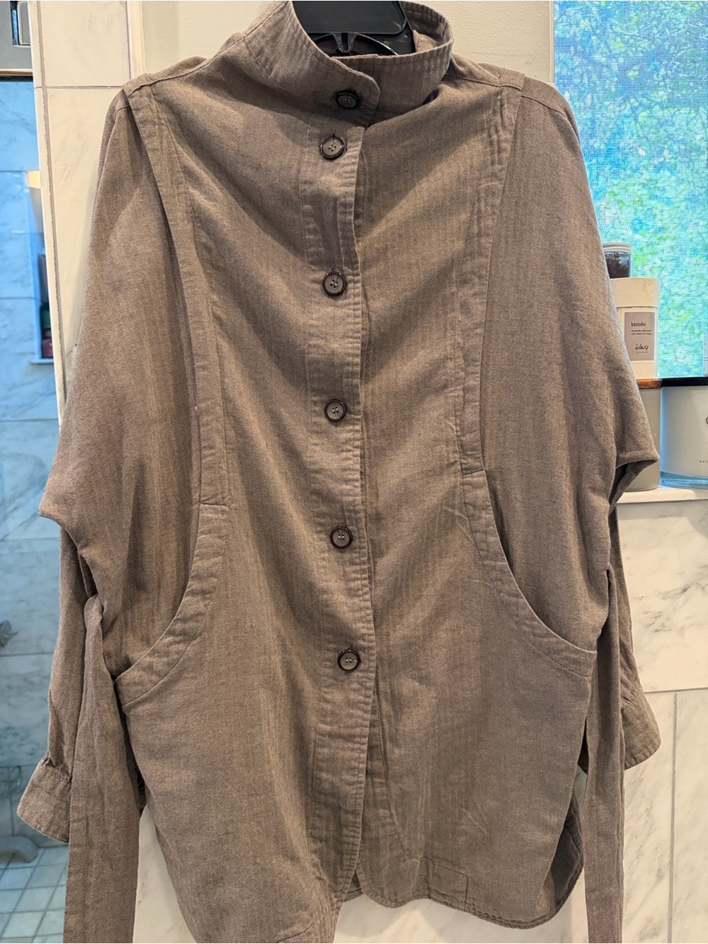 Women's Taupe Utility Button-Front Jacket with Belt - Picture 8 of 9